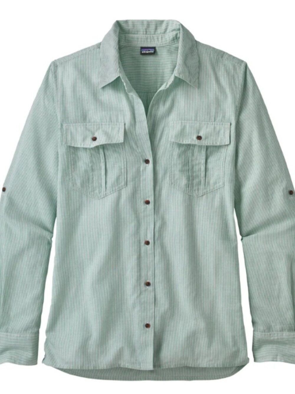Like New! PATAGONIA Lightweight A/C® Buttondown Organic Cotton Striped Green L